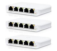 Paquete de 3 conmutadores gestionados Ubiquiti Flex Mini 5x Gigabit Ethernet, 1x PoE+ (para alimentación)