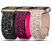Paquete de 3 correas grabadas de leopardo compatibles con Apple Watch Band de 1.614 pulgadas, 1.575 pulgadas, 1.496 pulgadas, correa deportiva de silicona suave en relieve para iWatch Series 10, 9, 8