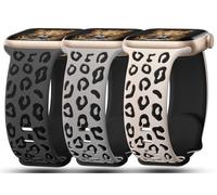 Paquete de 3 correas grabadas de leopardo compatibles con Apple Watch Band de 49 mm, 45 mm, 44 mm, 42 mm, para mujer, correa deportiva de silicona suave con relieve de guepardo para iWatch Series 9,