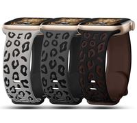 Paquete de 3 correas grabadas de leopardo compatibles con Apple Watch de 41mm, 40mm, 38mm, correa deportiva de silicona suave en relieve de guepardo para iWatch Series 9, 8, 7, 6, 5, 4, 3, 2, 1, Ultra