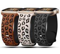 Paquete de 3 correas grabadas de leopardo compatibles con Apple Watch de 41mm, 40mm, 38mm, correa deportiva de silicona suave en relieve de guepardo para iWatch Series 9, 8, 7, 6, 5, 4, 3, 2, 1, Ultra