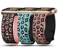 Paquete de 3 correas grabadas de leopardo compatibles con Apple Watch de 41mm, 40mm, 38mm, correa deportiva de silicona suave en relieve de guepardo para iWatch Series 9, 8, 7, 6, 5, 4, 3, 2, 1, Ultra