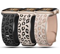 Paquete de 3 correas grabadas de leopardo compatibles con Apple Watch de 49mm, 45mm, 44mm, 42mm, correa deportiva de silicona suave en relieve de guepardo para iWatch Series 9, 8, 7, 6, 5, 4, 3, 2, 1,