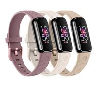 Paquete de 3 correas grabadas de mariposa rosa para Fitbit Luxe para mujer, correa suave y elegante con patrón floral compatible con correas de reloj Fitbit Luxe, beige, luz de estrellas y morado