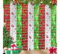 Paquete de 3 cortinas de flecos metálicos de Navidad de 3.3 x 6.5 pies, color rojo, blanco, verde, patrón de Navidad, telón de fondo para Navidad, invierno, cumpleaños, pared, puerta, fondo de