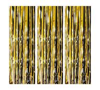 Paquete de 3 cortinas metálicas, serpentinas brillantes, cortina de lluvia, cinta de fiesta, decoración, fondo, puerta, ventana, decoración, accesorios para fiestas nocturnas, fiestas (negro y dorado)