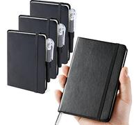 (Paquete de 3) Cuaderno Pequeño, Libreta A6 de Tapa Dura, Mini Cuaderno de Notas con Bolígrafos, Cuaderno Journal A6 Para el Trabajo, 9,8 x 14,5 cm, Cuero Negro