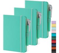 Paquete de 3 cuadernos pequeños de bolsillo de 3.7 x 5.7 pulgadas con bolígrafo, mini bloc de notas A6 para mujeres/hombres, 408 páginas, bloc de notas de papel rayado de 100 g/m², cuero, verde