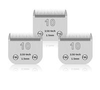 Paquete de 3 cuchillas de acero inoxidable extraíbles para el aseo de perros Pet desmontables de 10#, compatibles con Oster/Heiniger/Moser, talla n.º 10, longitud de corte 1/16 de pulgada 1,5 mm