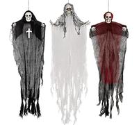 Paquete de 3 decoraciones colgantes de Halloween, fantasmas de esqueleto, una de 36 pulgadas y dos de 32 pulgadas, fantasmas voladores para decoración de casa encantada, decoraciones de Halloween al
