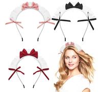 Paquete de 3 diademas de sirvienta francesa para mujer, diadema de Lolita, diadema de anime para cosplay, diadema de encaje con lazo, diademas de moda para mujer, lindas diademas para el pelo de