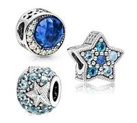 Paquete de 3 dijes de plata de ley con estrella de mar con circonita cúbica, plata de ley 925, cuentas de bricolaje compatibles con Pandora y otras pulseras europeas, regalo para mujeres y niñas,
