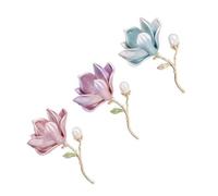Paquete de 3 elegantes broches de flores de magnolia Kirsite Vintage Floral Pin para mujer, accesorio de insignia de moda Kirsite Flower Pin