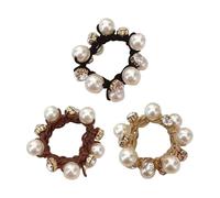 Paquete de 3 elegantes lazos para el pelo con perlas de imitación para mujer, bandas elásticas suaves para coletas de caballo, trenzas, uso diario, lazos antideslizantes de perlas de imitación para