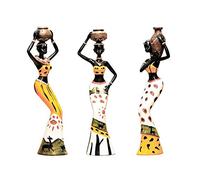Paquete de 3 esculturas africanas, 6 x 5,5 x 19 cm, figura de mujer tribal para niñas, pieza de arte coleccionable humana, figuras creativas de mujeres negras para decoración del hogar, sala de estar,