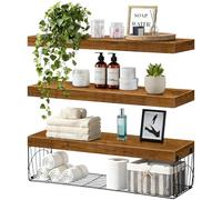 Paquete de 3 estantes de baño de 24 pulgadas de largo sobre el inodoro, estantes flotantes de madera rústica montados en la pared para baño, almacenamiento de papel higiénico, pequeña decoración de
