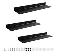 Paquete de 3 estantes de pared de 15 cm, estantes flotantes de aluminio blanco para sala de estar, dormitorio, oficina, baño, cocina, color negro, 80 cm, solución de almacenamiento elegante y versátil