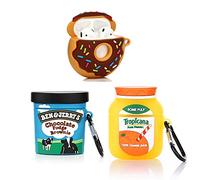 (Paquete de 3) Estuche para Airpods 1 y Airpods 2, XMBYGY Funda Protectora de Silicona para Airpods con Lindo diseño de Piel Divertida, con Llavero (Orange+Donuts+BenJerry)