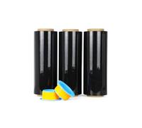 Paquete de 3 Film estirable negro, film de embalaje, film transparente 250m x 400 mm con asa de plástico, para embalaje y mudanzas, BOMEI PACK