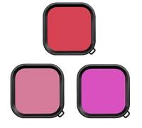 Paquete de 3 filtros de Buceo para GoPro Hero 12 11 10 9 Cubierta Protectora Negra para Lente en Rojo, Rojo Claro/Magenta, corrección de Color Profesional para fotografía subacuática/esnórquel/Buceo
