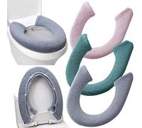 Paquete de 3 fundas para asiento de inodoro, calentador suave y grueso con broches, fijo, elástico, lavable, de tela de fibra (gris, rosa, verde)