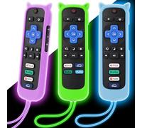 Paquete de 3 fundas para control remoto Roku, funda de silicona compatible con TCL Roku TV/Hisense/Streaming Stick/Express, funda protectora antideslizante a prueba de golpes que brilla en la