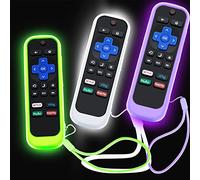 Paquete de 3 fundas para control remoto Roku, funda para TCL Roku TV Steaming Stick/Hisense/Express controlador de repuesto universal de silicona que brilla en la oscuridad, verde, morado, blanco