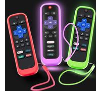 Paquete de 3 fundas para mando a distancia Roku, funda para Hisense / TCL Roku TV Steaming Stick / Express Universal Reemplazo Controlador de silicona Funda de piel que brilla en la oscuridad Verde Rojo Púrpura