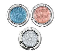 Paquete de 3 ganchos para bolsos plegables, ganchos para bolsos de escritorio, ganchos para monederos plegables de diamantes de cristal para mesa