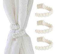 Paquete de 3 imanes para cortinas, cuerda de algodón de 25 cm, lazos de algodón natural, sin necesidad de taladrar, ideales para decoración del hogar, dormitorio y oficina (blanco roto).