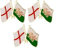 Paquete de 3 insignias esmaltadas de la bandera de Inglaterra con la cruz de San Jorge y Gales, talla única, Metal