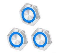 Paquete de 3 interruptores de botón momentáneos de 19 mm con indicador LED para circuitos de 12 V 24 V CC utilizados en cajas de control e instrumentación (azul)