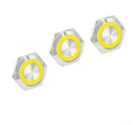 Paquete de 3 interruptores de botón momentáneos de 19 mm con indicador LED para circuitos de 12 V 24 V CC utilizados en cajas de control e instrumentación (amarillo)