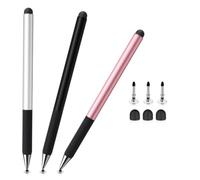 Paquete de 3 lápices capacitivos 2 en 1 para pantallas táctiles, agarre | Bolígrafo de alta capacidad para iPad, iPhone, Android, tablet, Samsung, Huawei, Switch, Lenovo, 3 puntas de disco y puntas
