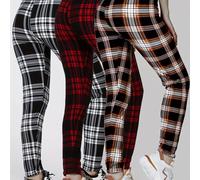 Paquete de 3 leggings casuales elegantes de estilo para mujer, pantalones ajustados ultra suaves, pantalones de tobillo a cuadros blancos y leggings de elasticidad