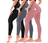 Paquete de 3 Leggings para Mujer, no se transparentan, Cintura Alta, Control de Abdomen, Pantalones de Yoga para Entrenamiento, Correr, 11 Bolsillos, Negro/Gris/Rosa, S - M