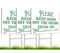 Paquete de 3 letreros con estaca con texto en inglés "Please Keep Off Grass" de 8 x 12 pulgadas para patio al aire libre - Letrero con texto en inglés "Pick Up After Your Dog" - No Pets No Dogs