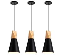 Paquete de 3 luces colgantes modernas con base E27, hogar limpio nórdico colgante de madera para isla de cocina, comedor, granero, bar, pasillo (negro)