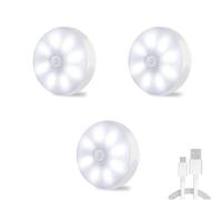 Paquete de 3 luces LED con sensor de movimiento, luz nocturna para armario, carga USB, iluminación debajo del gabinete, baño, escalera, pasillo, dormitorio, habitación de los niños, garaje