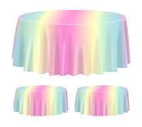 Paquete de 3 manteles de Arco Iris Pastel para Mesa Redonda, 220x220cm Cubierta de Mesa Redonda de Arco Iris Pastel para niñas Fiesta de cumpleaños arcoíris Fiesta de Princesas Decoraciones de Boda
