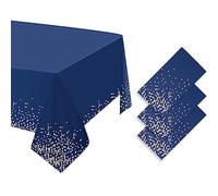 Paquete de 3 manteles de lunares de Navidad, 54 x 108 pulgadas, manteles de lunares azules y dorados, manteles rectangulares desechables impermeables para fiestas, pícnic, decoración de cumpleaños
