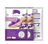 Paquete de 3 mascarillas para pies, eliminador de callos y células muertas de la piel, exfoliante, blanqueamiento hidratante, tacto suave y liso para bebés para mujeres hombres (lavanda)..