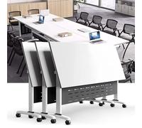 Paquete de 3 mesas de conferencias plegables de 47.2 x 23.6 pulgadas, mesas de reunión móviles con ruedas, modernas mesas de seminario y entrenamiento para oficina, muebles portátiles de sala de