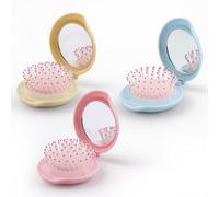 Paquete de 3 mini cepillos plegables para el pelo, tamaño de viaje con espejo, cepillo pequeño y compacto para bolso esencial para mujeres y niñas, bolsillo para el cabello, peine redondo portátil