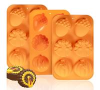 Paquete de 3 moldes de silicona de otoño, pavo y calabaza para hornear Acción de Gracias y Halloween, mini bandejas de postre para mousse, jabón, manualidades de resina y golosinas navideñas