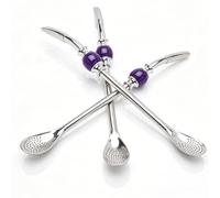 Paquete de 3 pajitas Mate, cucharas filtradas reutilizables de 8,7 pulgadas, pajitas de acero inoxidable, Bombilla Mate, cuchara filtrante para beber con perla morada para té