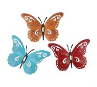 Paquete de 3 pegatinas de pared de mariposa de hierro forjado hueco 3D Decoración colorida de jardín para el hogar, valla, árbol, patio al aire libre, adorno artístico/