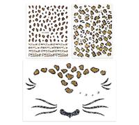 Paquete de 3 pegatinas de tatuaje en relieve con estampado de leopardo, pegatinas de tatuaje para cara, pegatinas de arte de uñas con estampado de leopardo, pegatinas de maquillaje para fiestas,