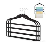 Paquete de 3 Perchas de Terciopelo para Pantalones, Diseño Antideslizante con Varias Barras para Ahorrar Espacio, para Colgar Pantalones, Vaqueros, Leggings, Bufandas, Corbatas y Toallas (Negro)
