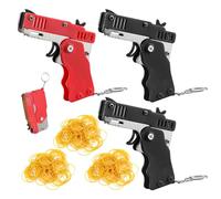 Paquete de 3 pistolas de banda de goma con 180 bandas de goma, pistola de juguete plegable, pistola de juguete de banda de goma, colgante de llavero de metal, adecuada para actividades de juego de